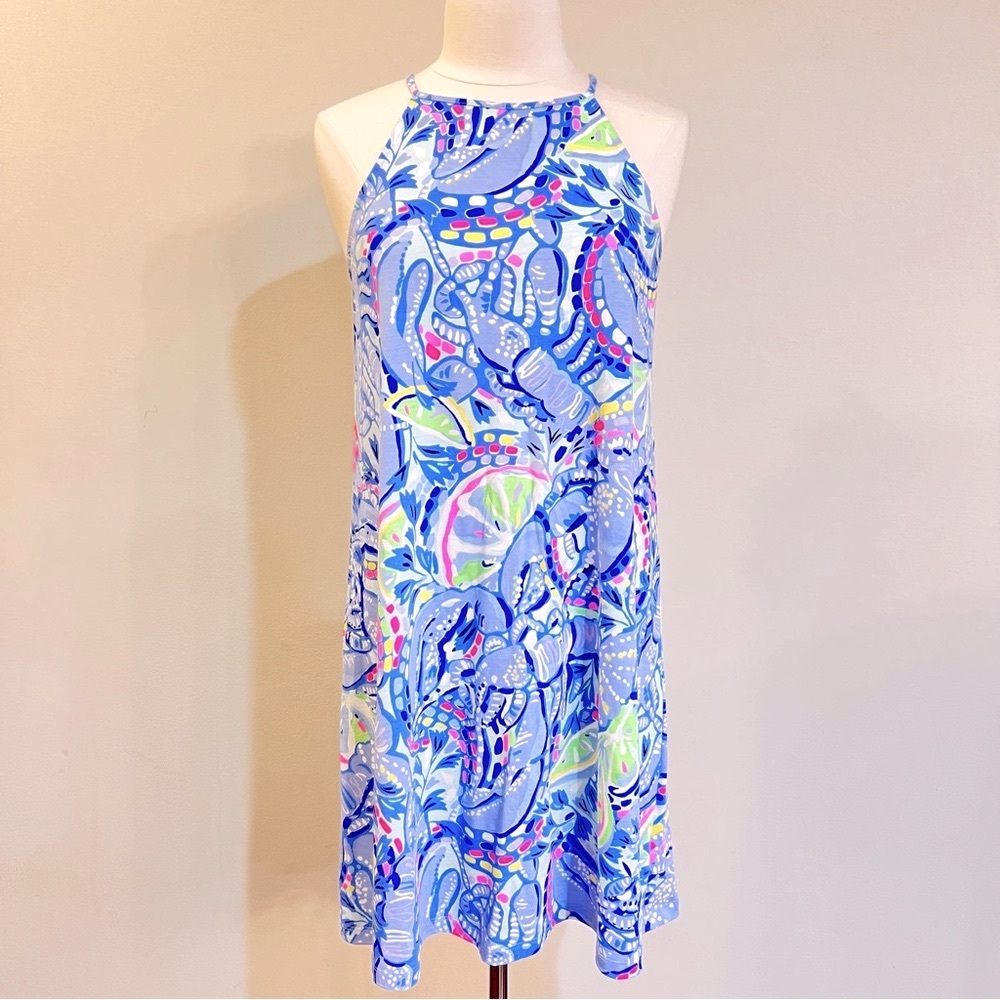 Lilly Pulitzer Margot Halter Dress Pinch Pinch” Print Blue Periwinkle Size M